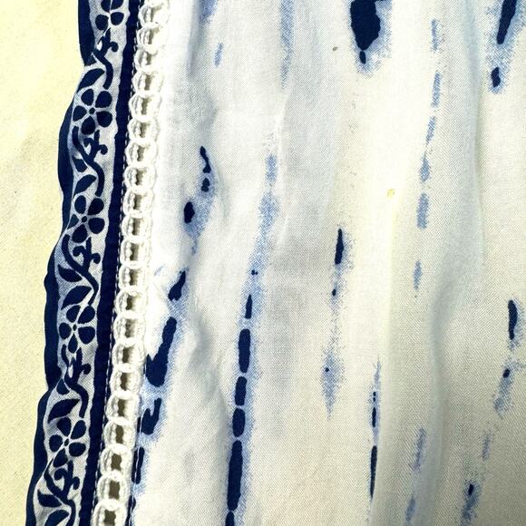 Chico's Button-Up Long Sleeve Shirt Boho Tie-Dye Effect Women 1 (M) White Blue - Picture 13 of 13